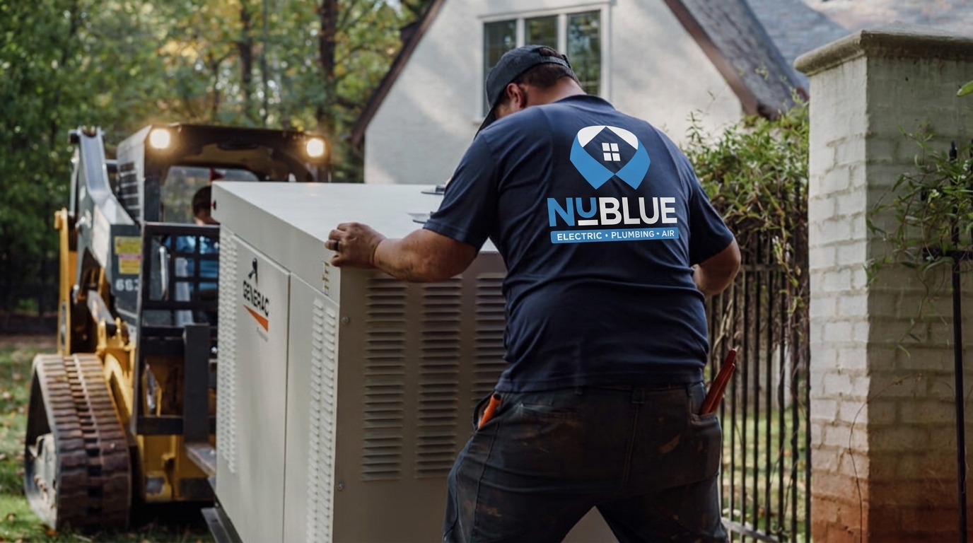 A NuBlue technician working on moving a generator